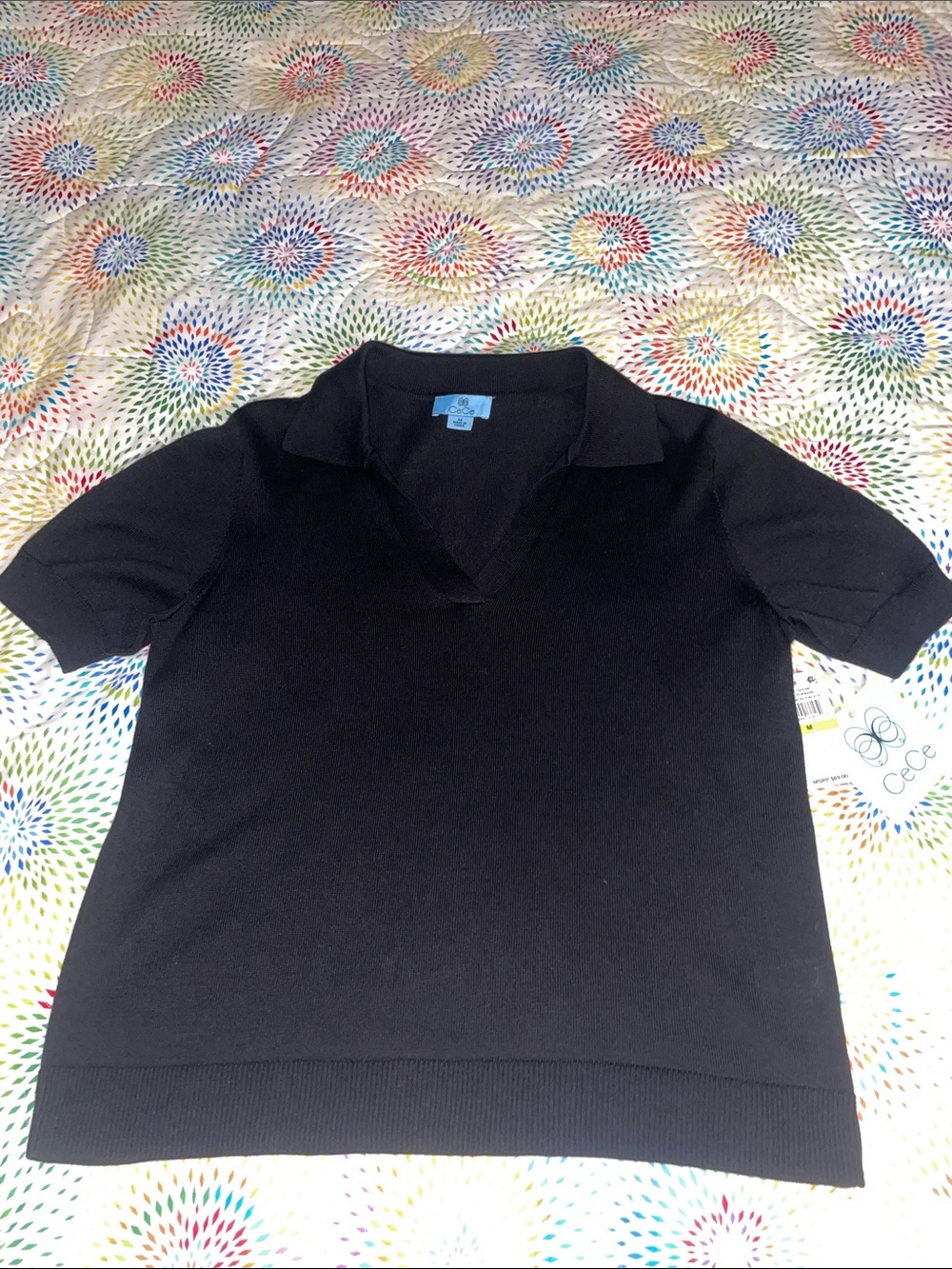 NWT Cece Black Short Sleeve Collared Knit Top from Nordstrom